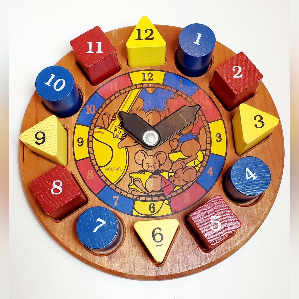 Vintage Holgate Hickory Dickory Dock Wooden Teaching Clock With Blocks